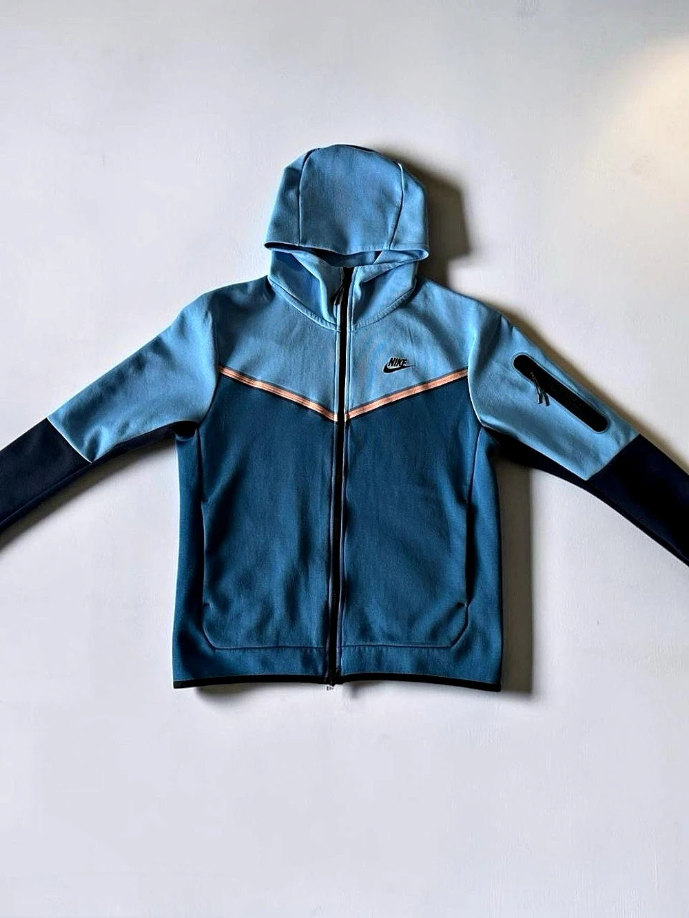 Nike Tech Fleece Full Zip Hoodie Blue Navy Orange Men’s M